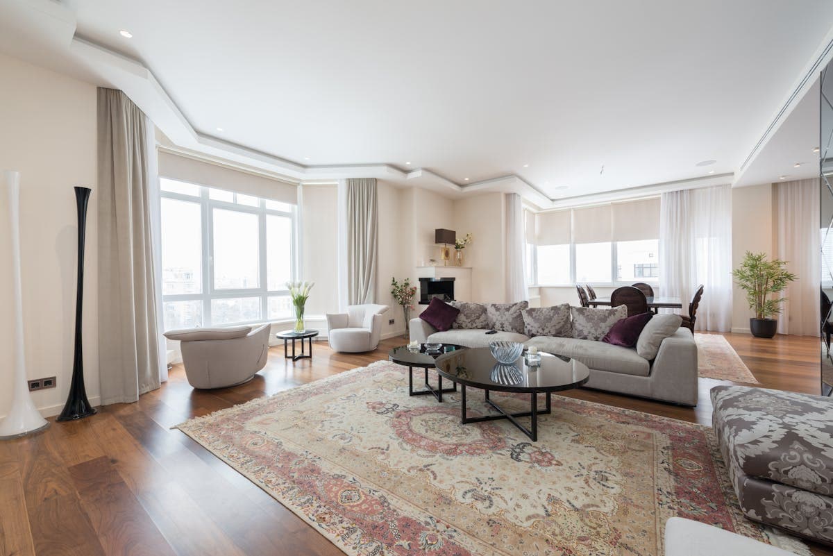 Spacious luxury living room with city views