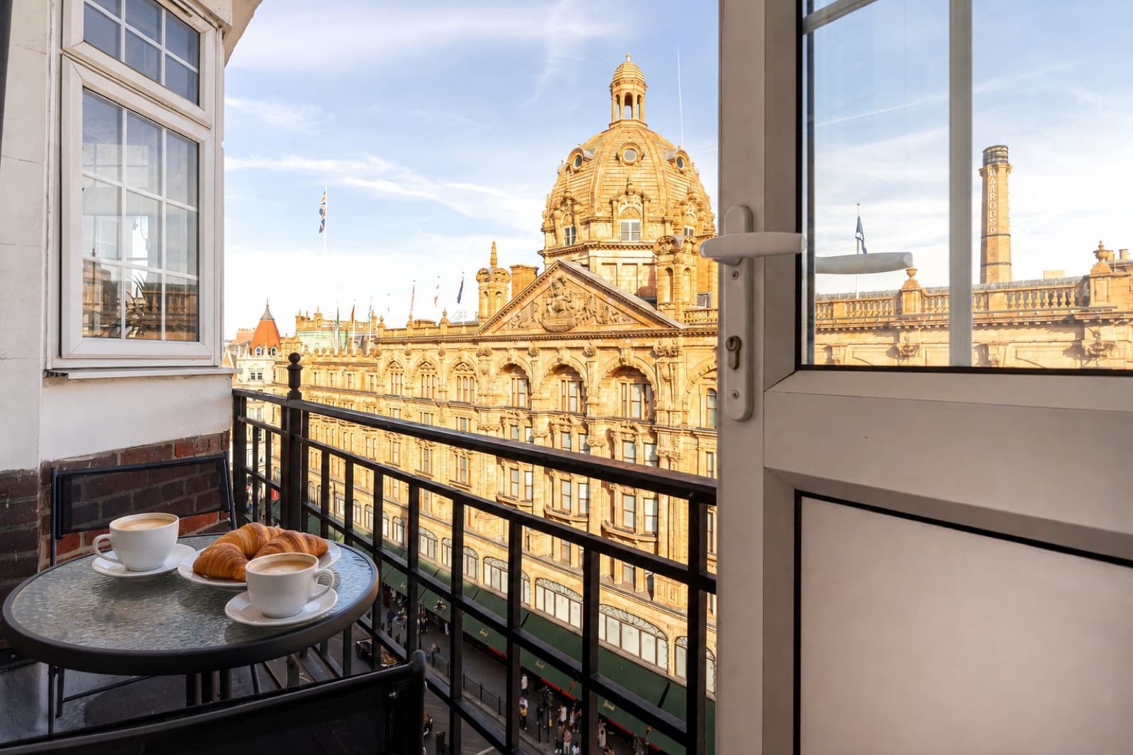 Balcony breakfast with Harrods directly opposite